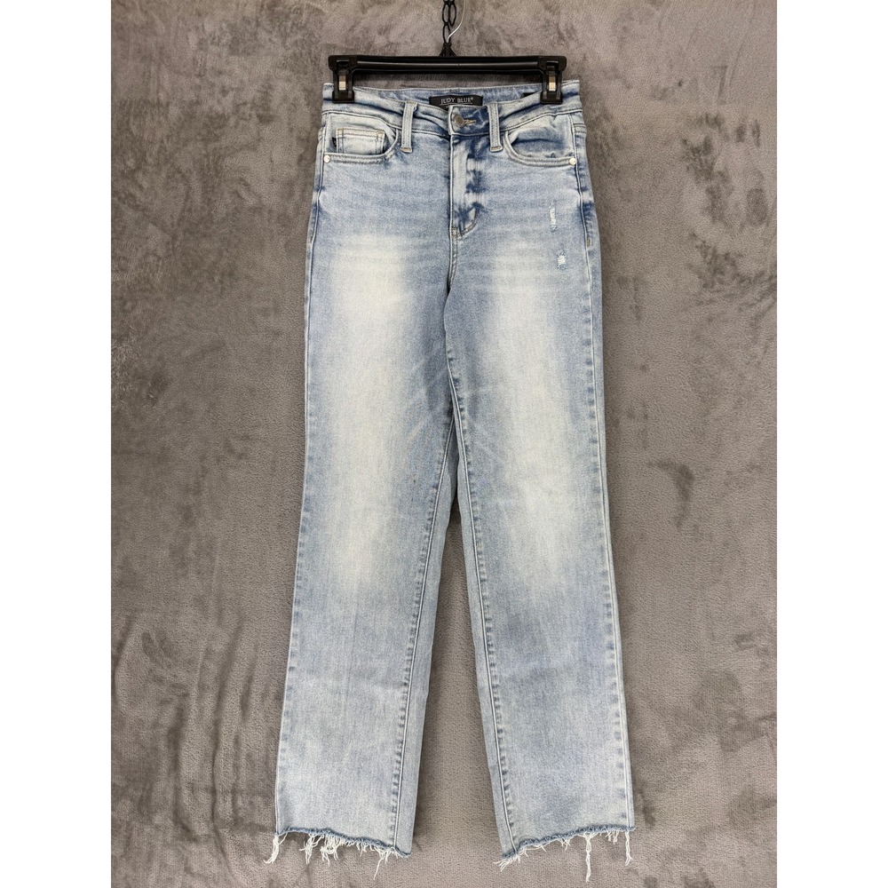 Judy Blue Womens Dad Jean Light Wash High Rise Straight Raw Hem JB88926 0/24